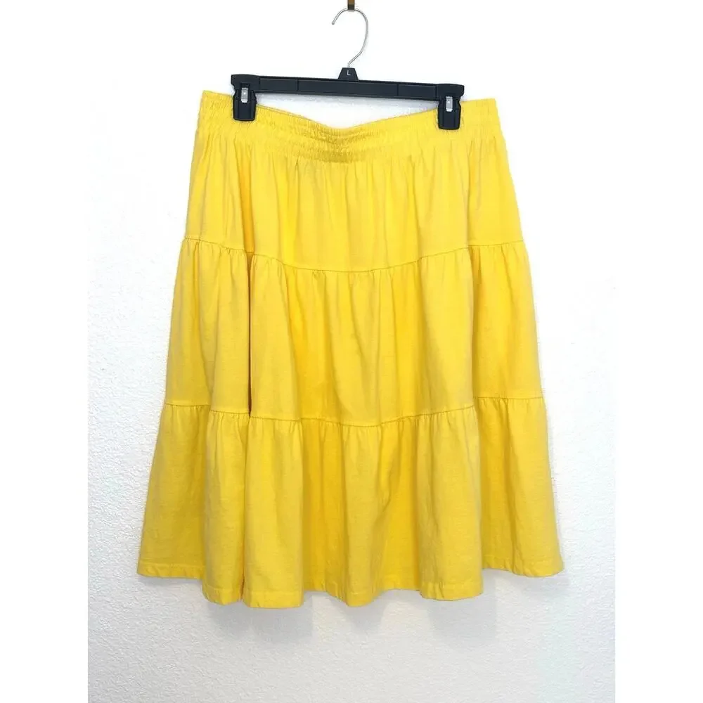 Woman Within Yellow Elastic-Waist Knit Tiered Boho Peasant Skirt- sz 14-16 M - Picture 4 of 6